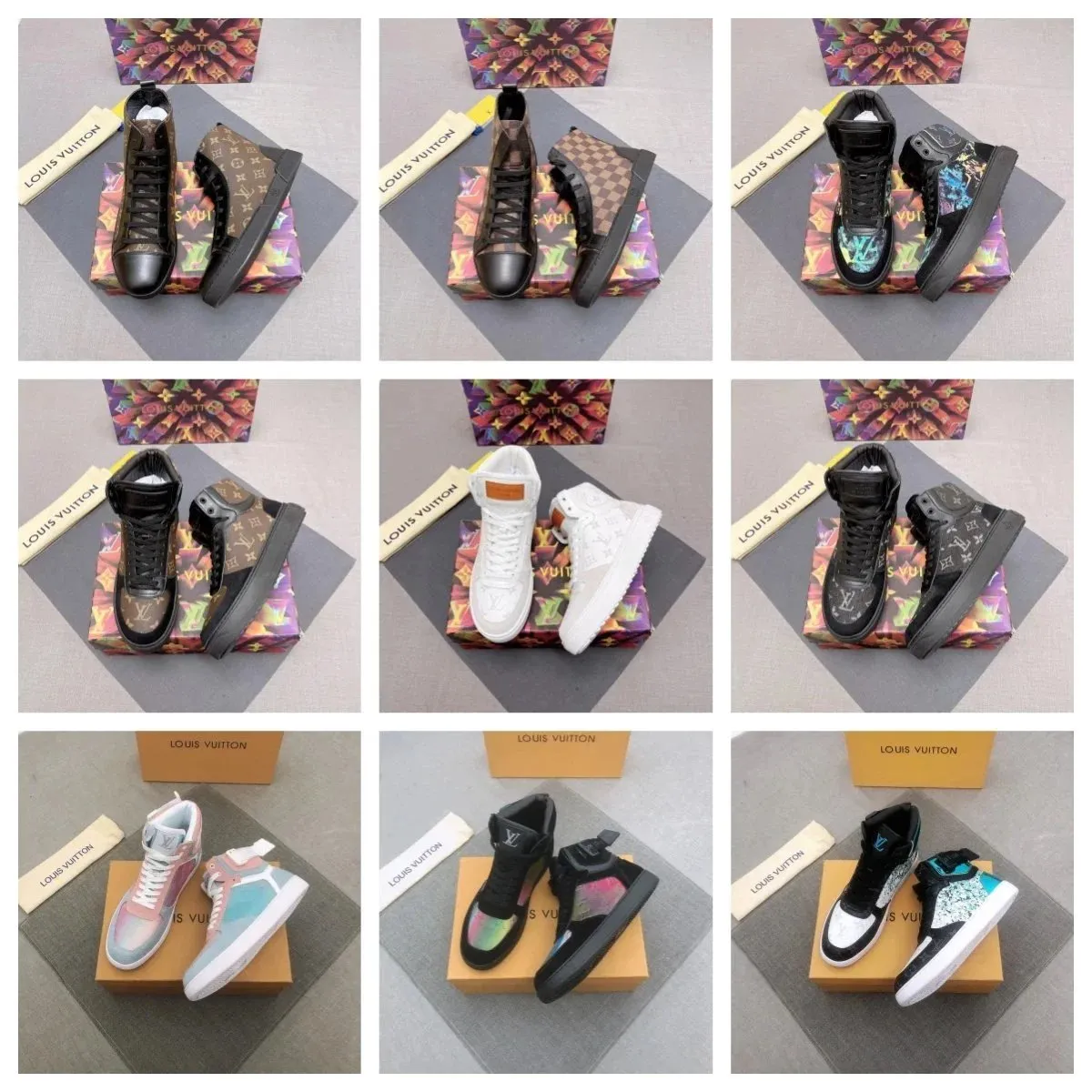 Louis Vuitton wysoki profil sneakers z monogramem LV i masywną podeszwą