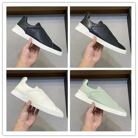 Zegna Grained Leather Laceless Low-Top Sneakers