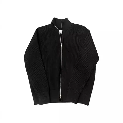 Maison Margiela black ribbed zip-up sweater