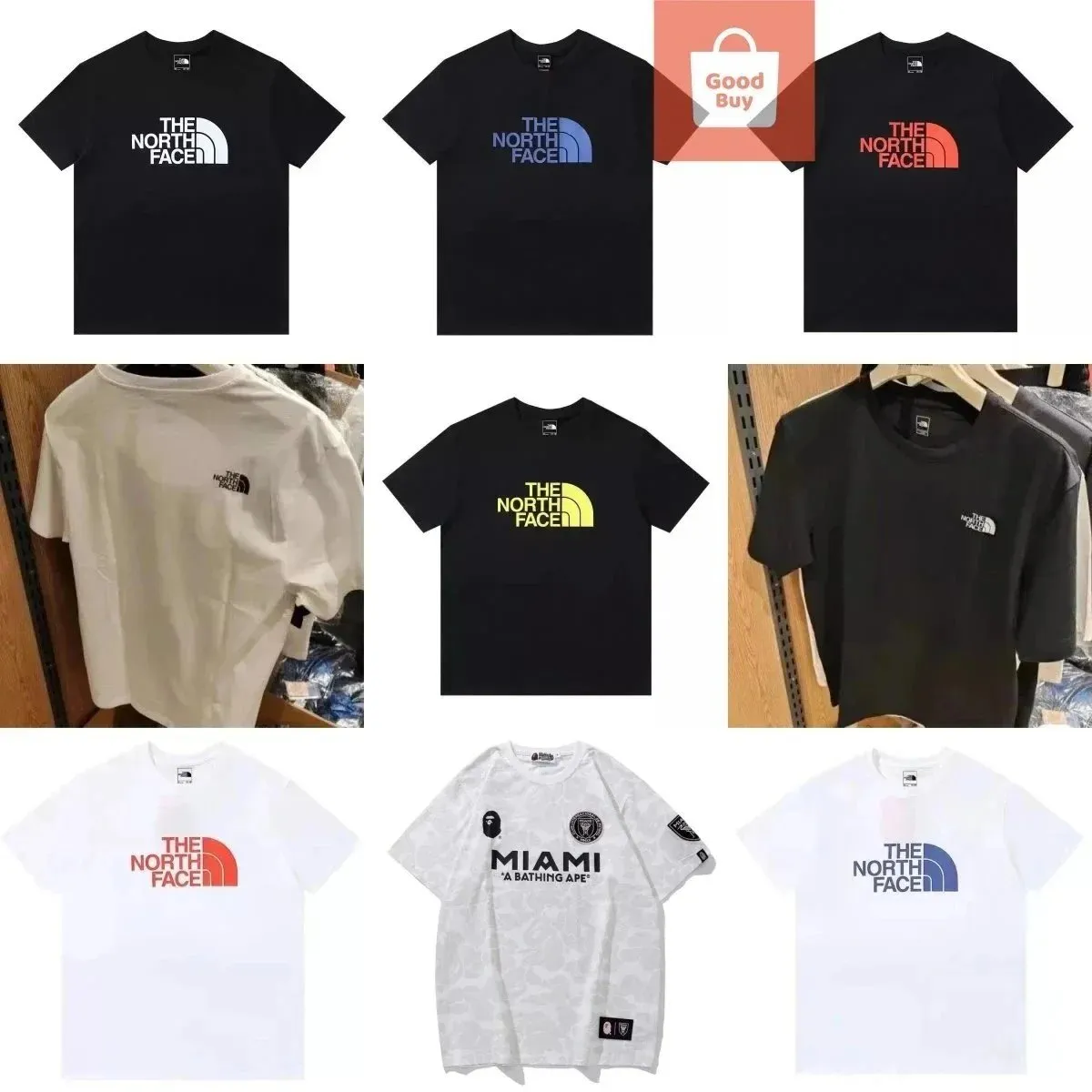 The North Face casual crewneck T-shirt shown in multiple colorways with a large front logo.