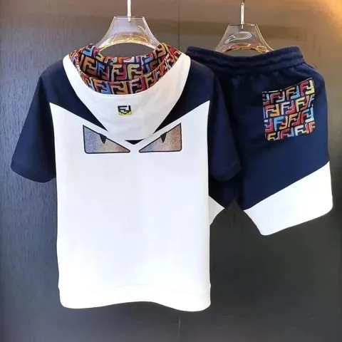 Fendi Men's Matching Hoodie and Shorts Set with Monogram Pattern