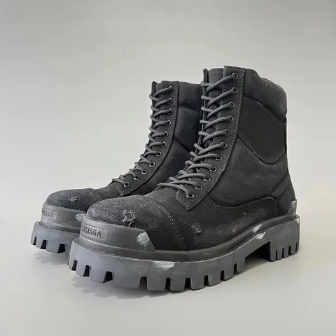 Versace Distressed Canvas Lug Sole Combat Boots