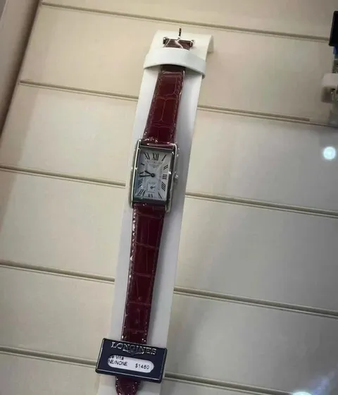 Longines DolceVita Rectangular Watch with Red Leather Strap