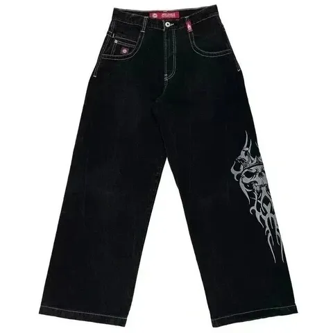 JNCO Tribal-Embroidered Wide-Leg Baggy Jeans