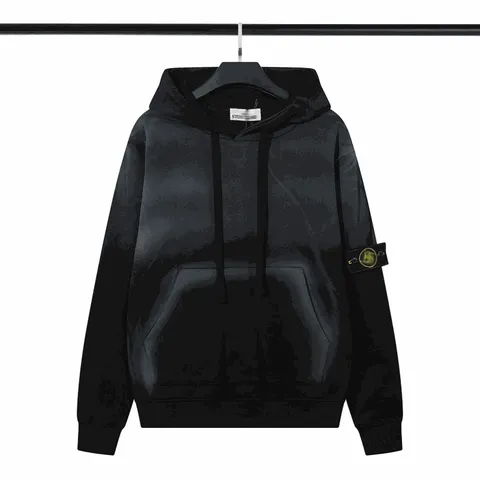Stone Island Black Long Sleeve Pullover Hoodie with Sleeve Patch