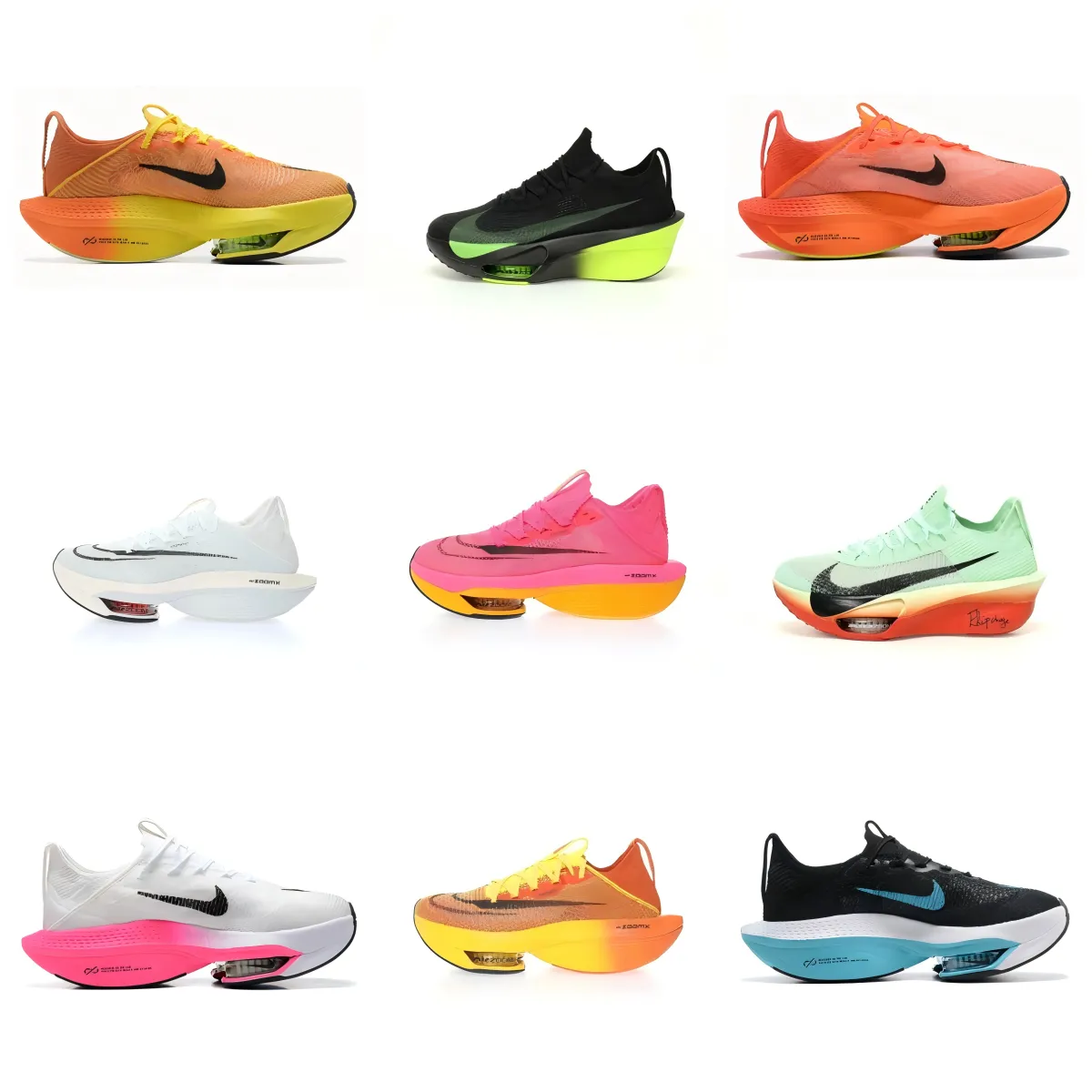Nike sneakersy sportowe z widoczną poduszką Air i kolorowymi wariantami na białym tle.