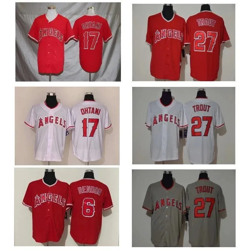 MLB koszulka sportowa Los Angeles Angels w czerwono-białej wersji z napisem ANGELS i numerami na plecach.