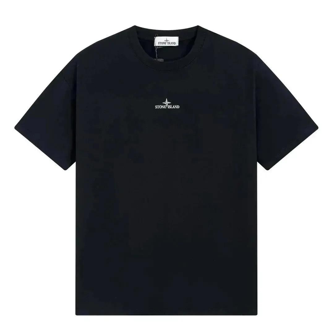 Black Stone Island casual T-shirt with centered chest logo and crewneck collar.