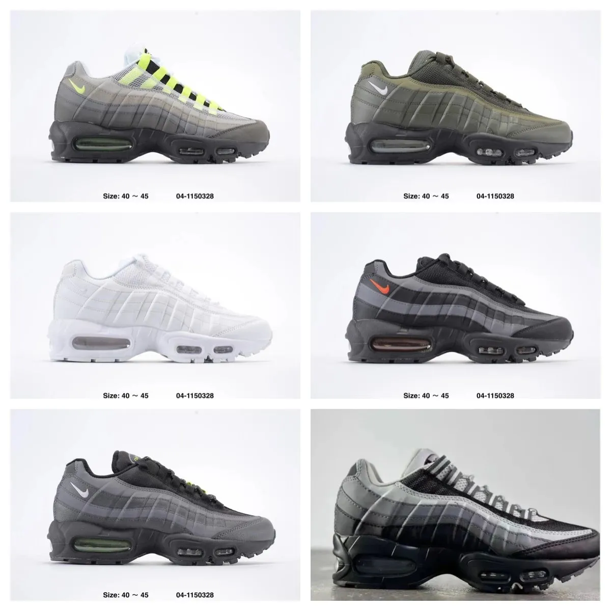 Nike Air Max 95 Lifestyle sneakers shown in multiple colorways with a chunky sole.