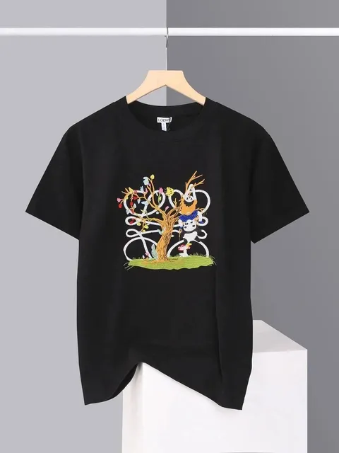 Loewe black short sleeve t-shirt with panda and tree graphic