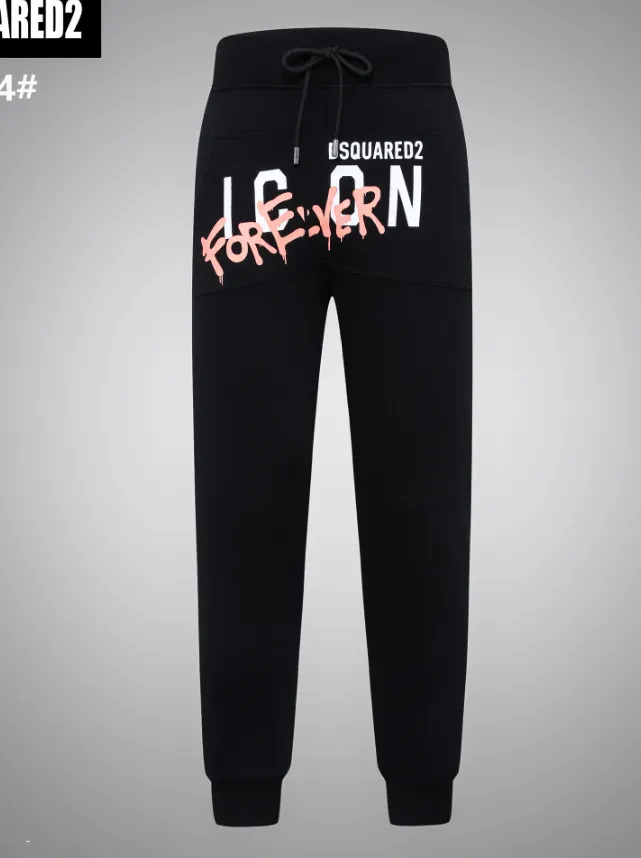 Black Dsquared2 graphic jogger pants with pink FOREVER print and tapered cuffs.
