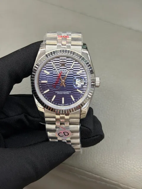 Rolex Datejust Watch with Striped Blue Dial and Fluted Bezel