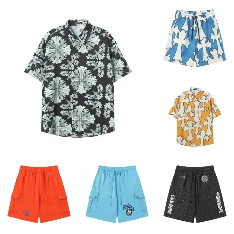 Chrome Hearts Krótki Rękaw Button-Up Komplet z koszulą i szortami Z Cross Wzór