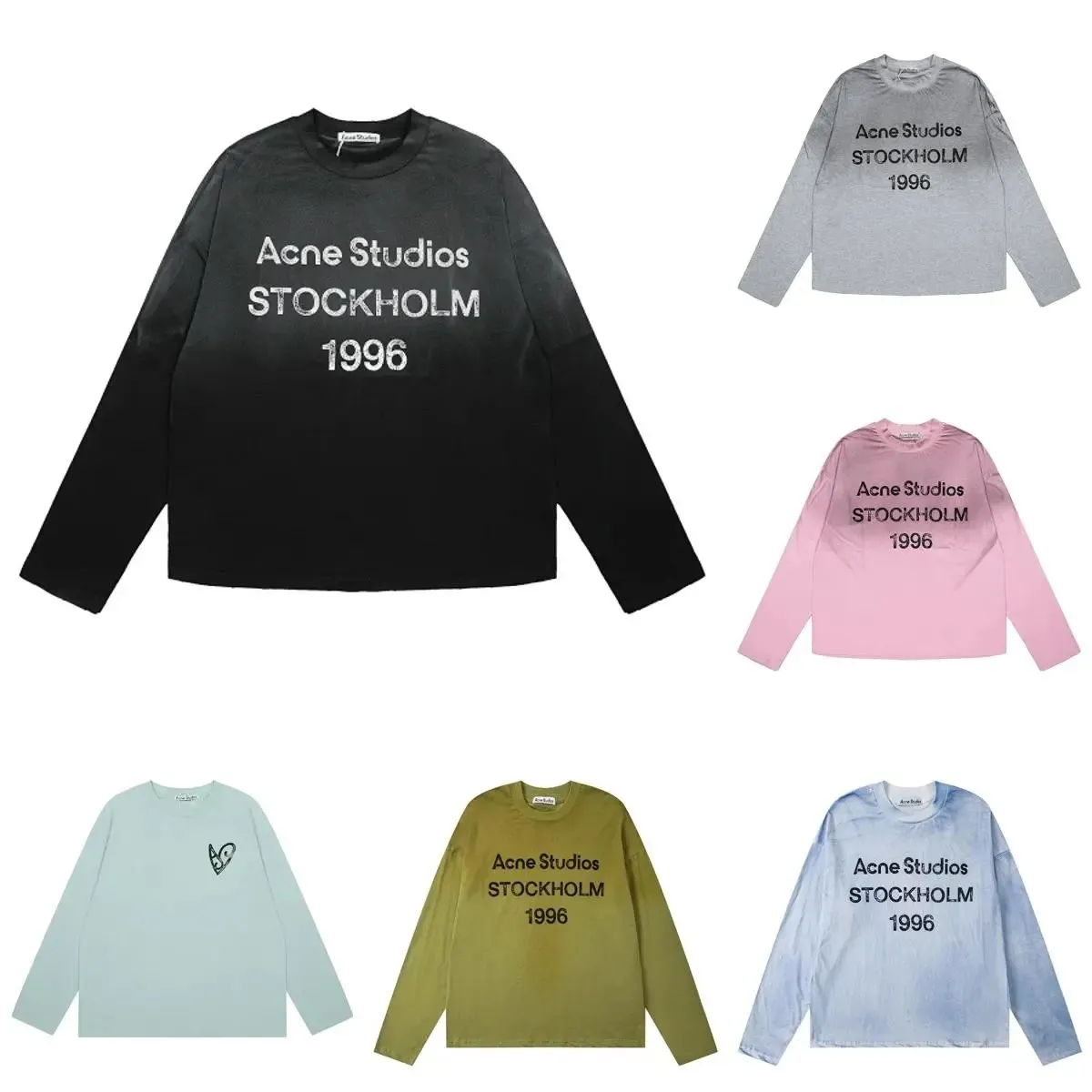 Acne Studios long sleeve shirt z dużym nadrukiem i luźnym krojem na białym tle.