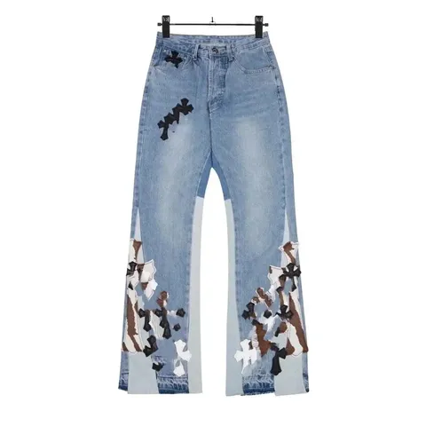 Chrome Hearts Light Wash Jeans with Cross Patches