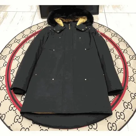 Gucci Black Fur-Trim Hood Long Down Parka