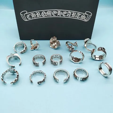 Loewe Engraved Cross Silver Open Band Rings