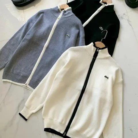Lacoste Ribbed Knit Zip-Up Cardigan