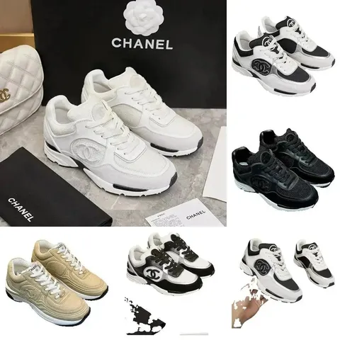 Chanel Mesh-Panel Debossed-CC Leather Low-Top Sneakers
