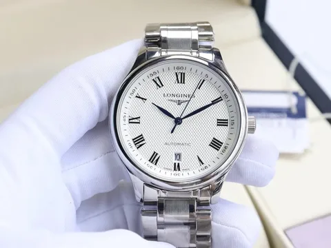 Longines Automatic Watch with White Textured Dial and Roman Numerals