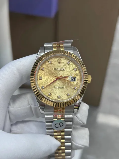 Rolex Datejust Two-Tone Watch with Gold Patterned Dial