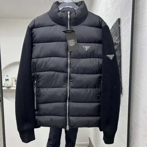 Prada Black Knit Sleeve Puffer Jacket