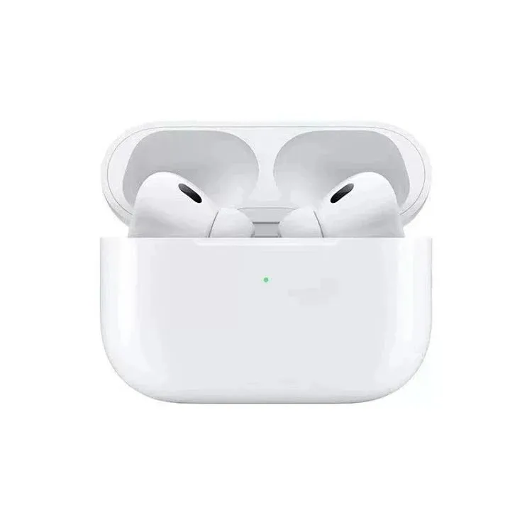 Apple akcesoria techniczne: białe bezprzewodowe earbuds w otwartym etui.