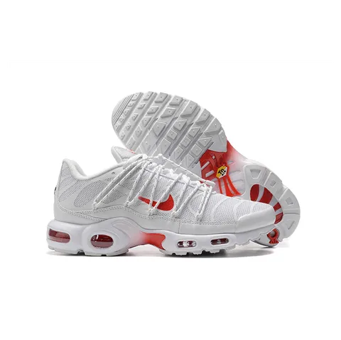 Nike Air Max Plus White Mesh Red Accent Sneakers