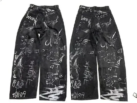 Balenciaga Graffiti Print Baggy Jeans in Black