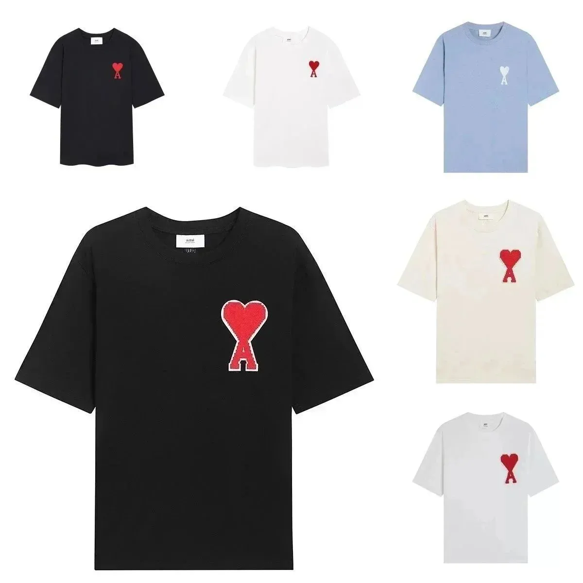 Ami black short-sleeve T-shirt with a red heart and A chest logo