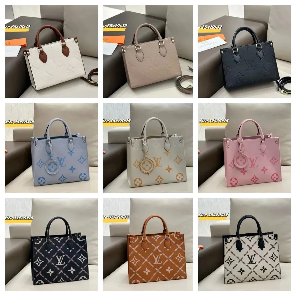 Louis Vuitton Monogram Pattern Tote Bag z dużym monogramem i sztywną formą.