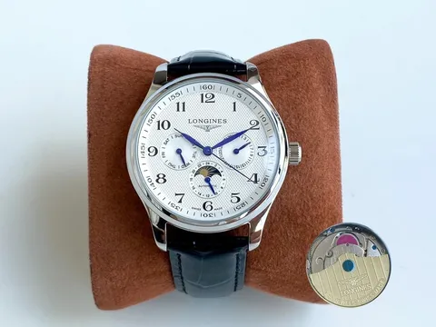 Longines Automatic Moon Phase Watch with Black Leather Strap