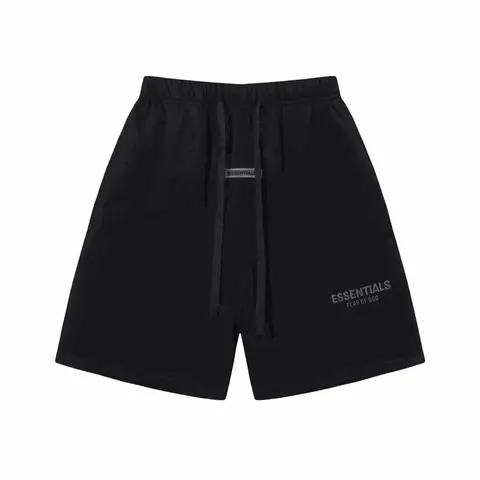 Essentials Black Drawstring Fleece Logo Sweat Shorts