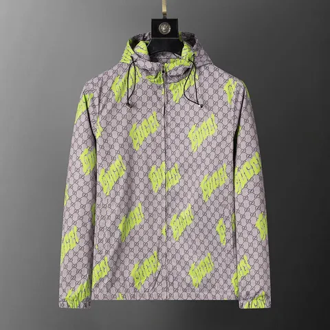 Gucci Monogram Print Hooded Zip-Up Jacket