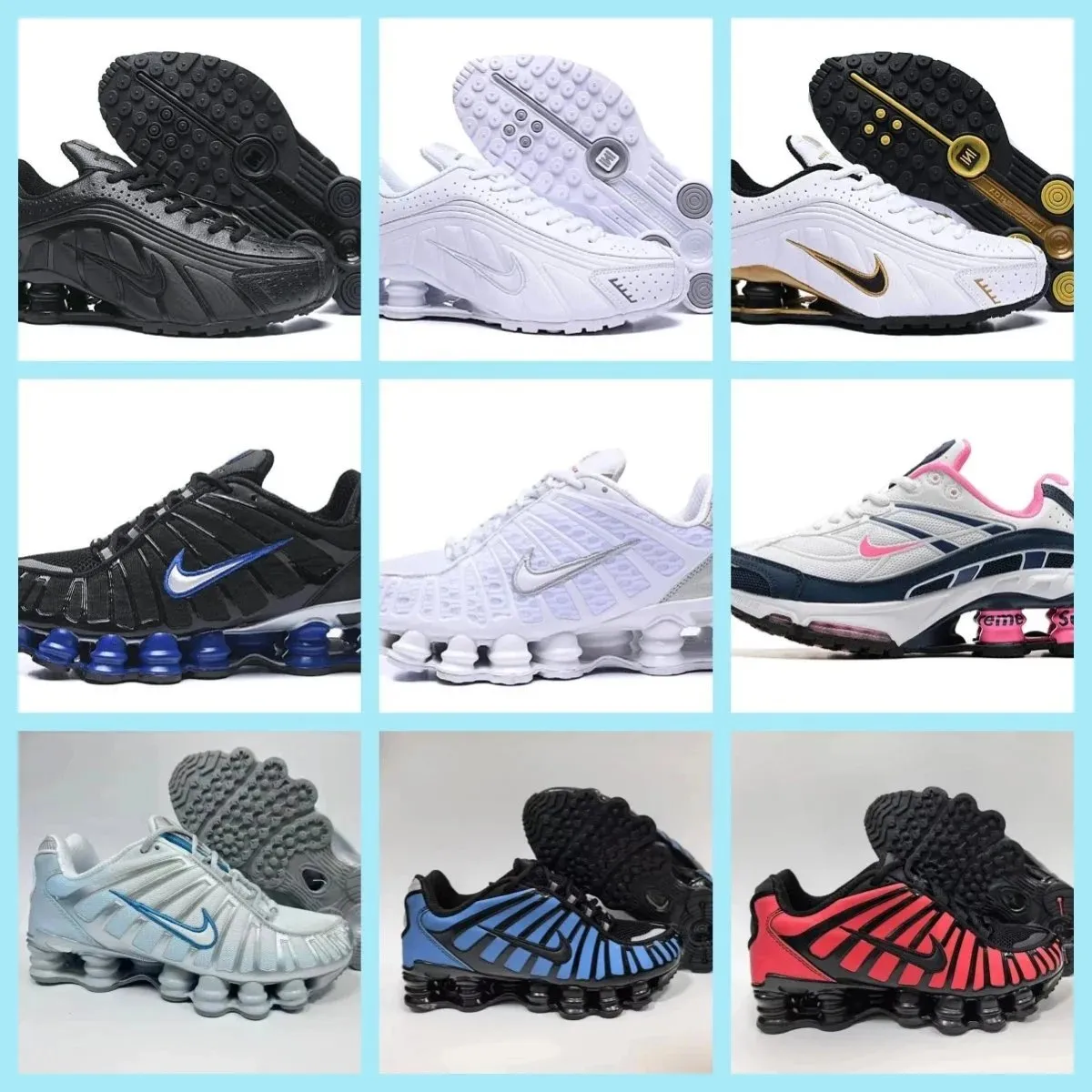 Nike athletic sneakers with Shox-style cushioning and a bulky segmented sole.