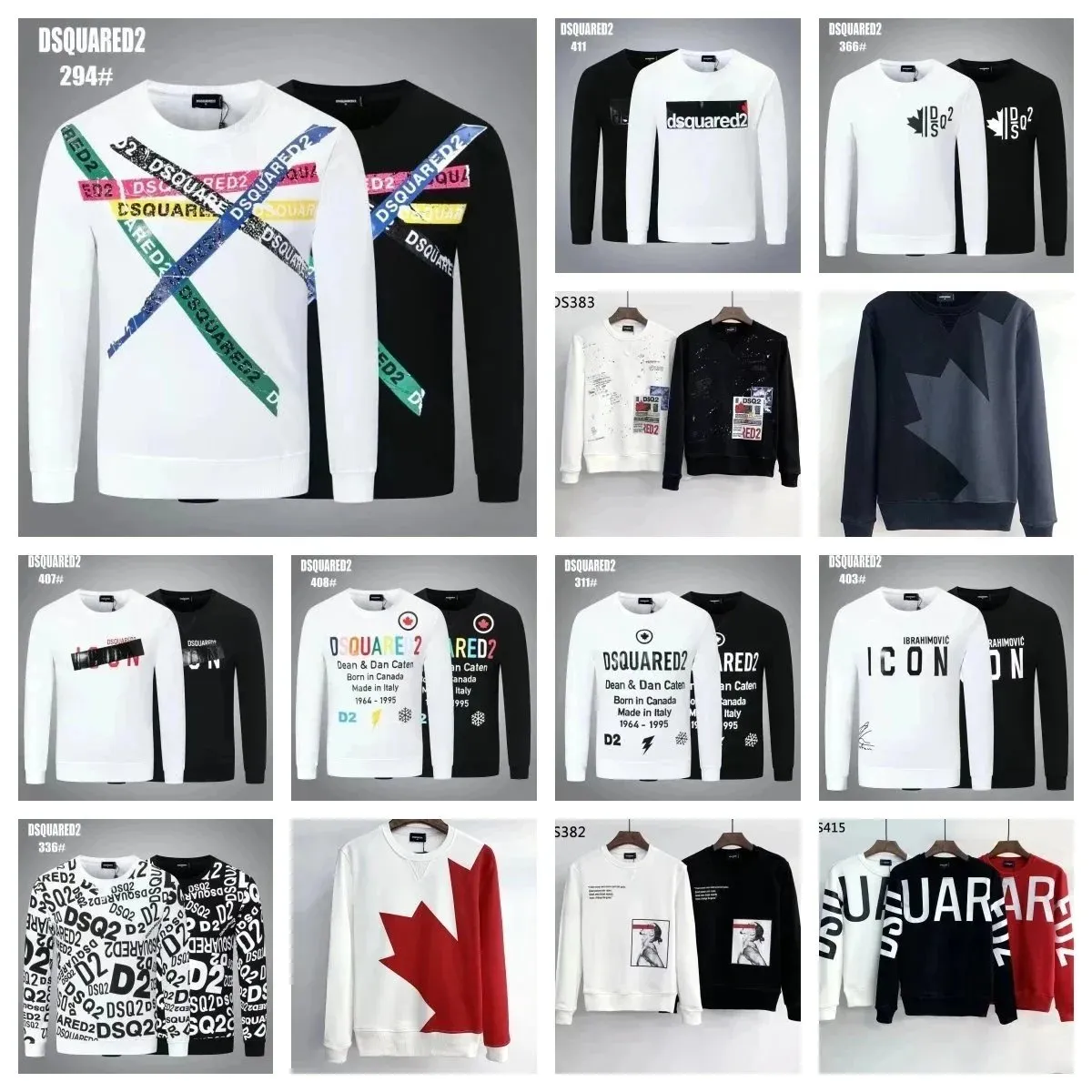 Dsquared2 crewneck sweatshirt z diagonalnym, wielokolorowym nadrukiem na białym tle.