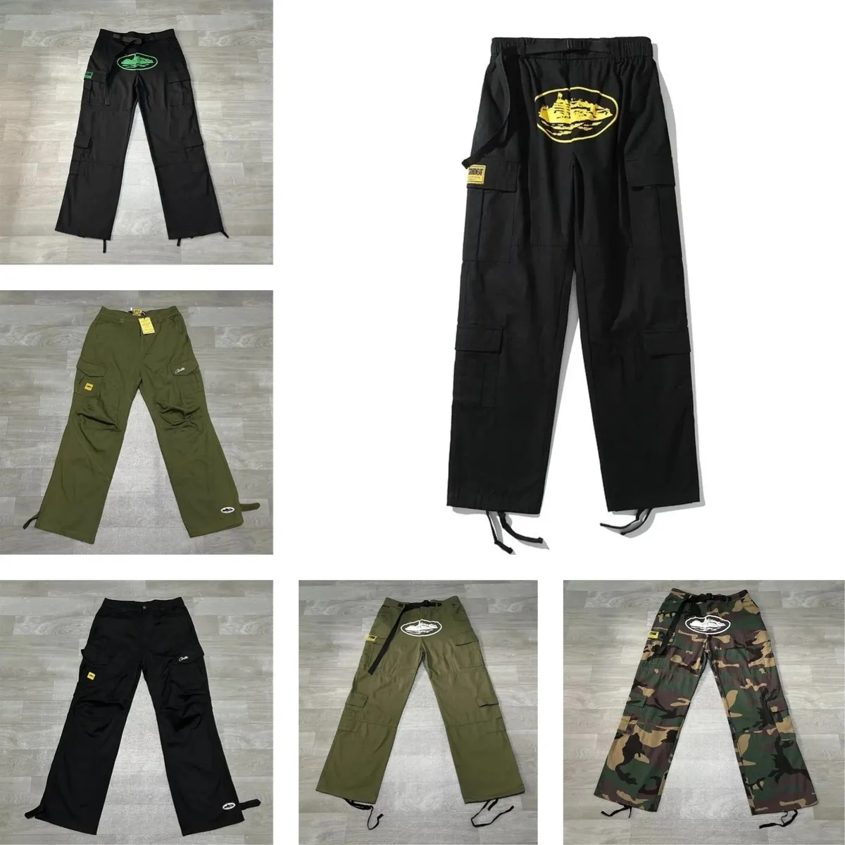 Grimey cargo pants z dużym nadrukiem statku, kieszeniami cargo i luźnym krojem
