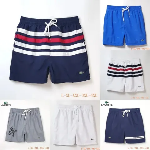 Lacoste Striped Crocodile Logo Drawstring Swim Shorts