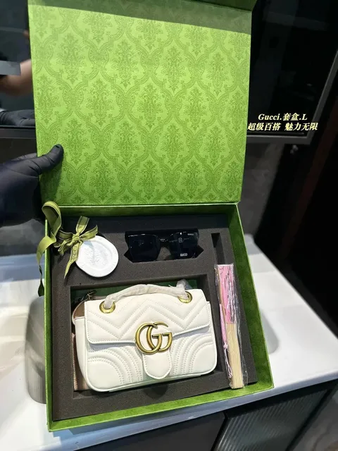 Gucci GG Marmont White Quilted Leather GG Flap Shoulder Bag