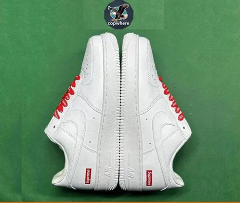 Supreme White Leather Red Lace Box Logo Sneakers