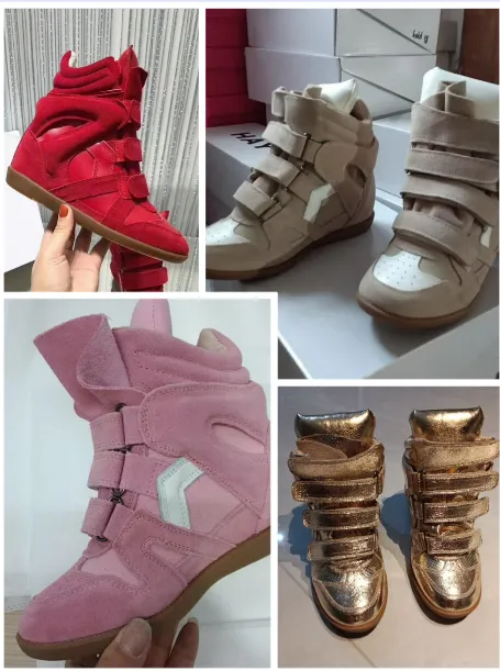 Buty na koturnie ze skrzydelek, zamsz