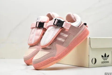 Adidas Forum Pink Suede Strap Buckle Three-Stripe Sneakers